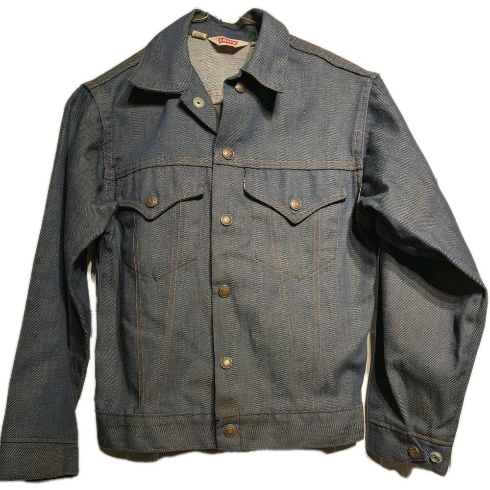 Vtg Levi's Jacket Youth Girls 14 Blue Denim Trucker Embroidered Smiley Face Back